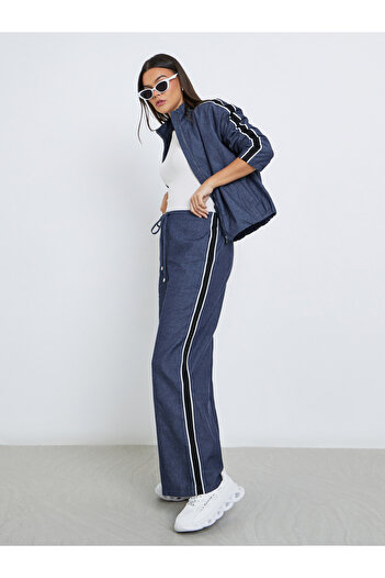 Styli Wide Leg Side Tape Denim Pants