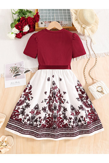 Take Two By Styli Girls Paisley Print Bow Detail Dress