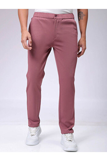 The Indian Garage Co By Styli Men Pink Slim Fit Textured Knit Trousers