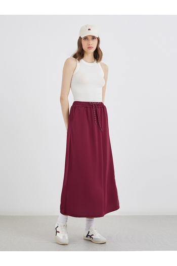 Take Two By Styli Burgundy A-Line Midi Skirt