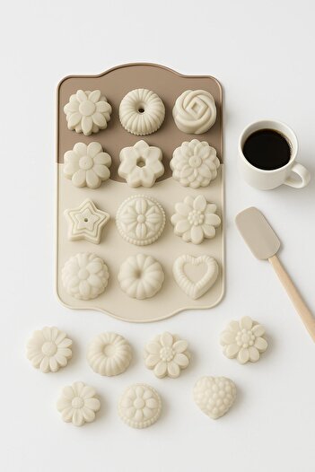 EWs 12-Piece Silicone Cake and Chocolate Mold Cream Color
