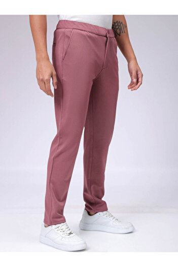 The Indian Garage Co By Styli Men Pink Slim Fit Textured Knit Trousers