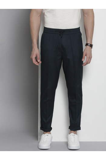 The Indian Garage Co By Styli Men Navy Regular Fit Solid Trousers