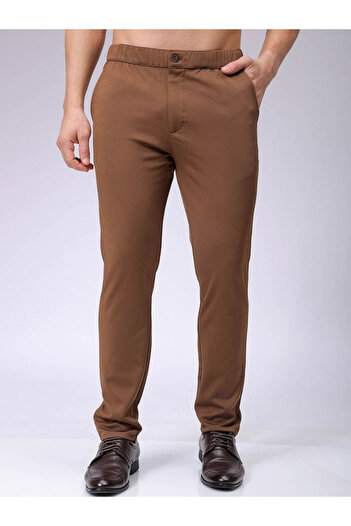 The Indian Garage Co By Styli Men Brown Slim Fit Textured Knit Trousers