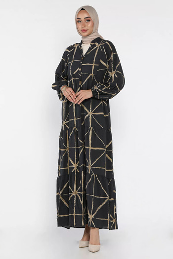 julude Black Hijab Patterned Seasonal Dress