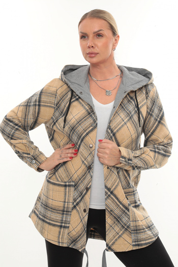 Lady Majestic Plus Size Comfortable Fit Hooded Lumberjack Women's Shirt Cardigan