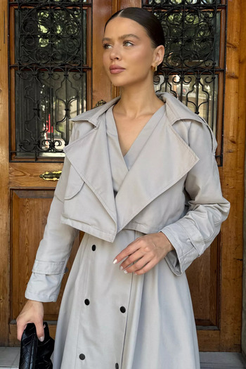 julude Stone Women's Trench Fabric Jacket Dress Two-Piece Set