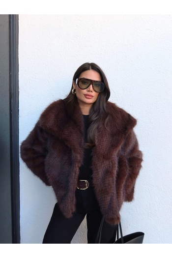 ESRAHELVACI Imported Shawl Collar Jacquard Faux Fur