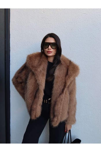 ESRAHELVACI Imported Shawl Collar Jacquard Faux Fur