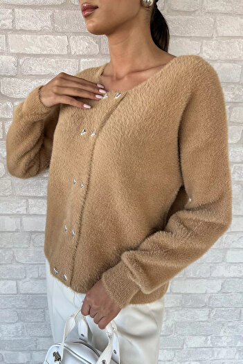 julude Beige Heart Buttoned Ribbed Knitwear Jacket (Available in S, M, L, XL)