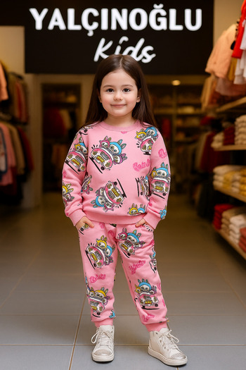 Yalçınoğlu Kids Girls' Cotton Printed Set I Comfortable Casual Wear for School, Nursery and Park (Buy 1 Size Larger)