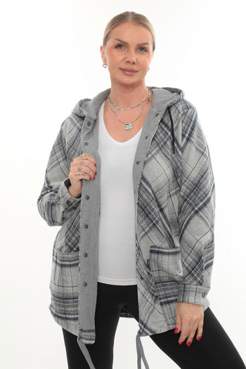 Lady Majestic Plus Size Comfortable Fit Hooded Lumberjack Women's Shirt Cardigan