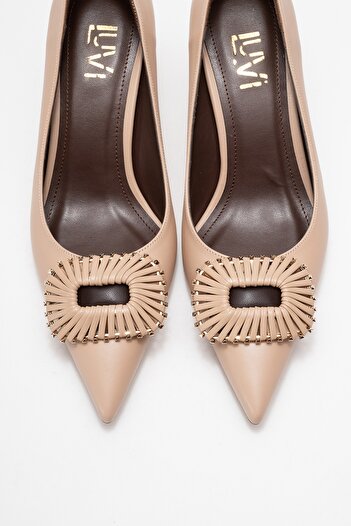 LuviShoes Great Beige-Brown Buckle Women's Heeled Shoes