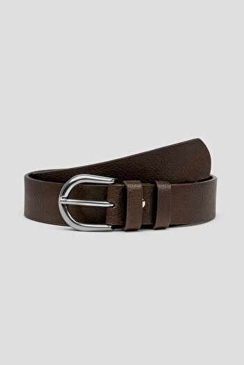 Çantacımstore Women's Faux Leather Belt Brown with Silver Oval Buckle