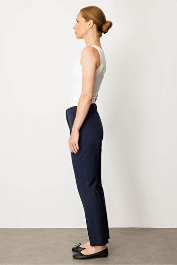 Desen Triko Women's Hidden Zipper Side Pocket Fabric Trousers Navy Blue