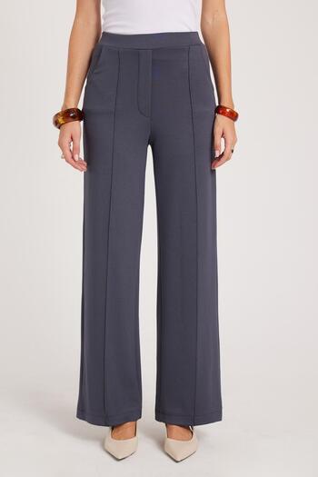 Tudors Women's Relax Fit Comfortable Cut Modal Fabric High Waist Wide Leg Anthracite Trousers