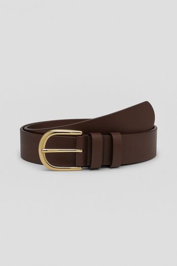 Çantacımstore Women's Faux Leather Belt with Square Buckle Brown (Gold Buckle)