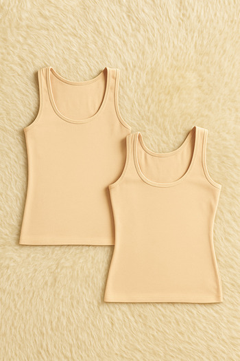 QKK Women's Cotton Lycra Thick Strap Combed Cotton 2-Piece Undershirt Q6K0K2T0Ka