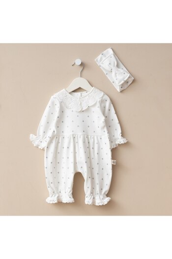 Minimus Newborn Baby Girl Cotton Baggy Cut Lace Romper Set with Bandana Hospital Release Gift
