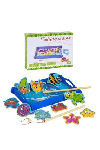 child toy Magnetic Wooden Fishing Game with Dual Poles for Kids
