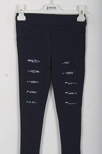 incity Girl's Sequin Embroidered Elastic Waist Leggings
