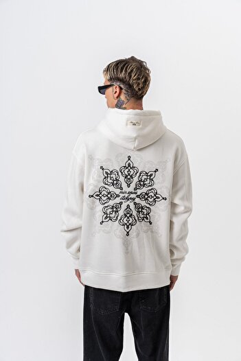 Respire Men's Itsbyzey Embroidered Hooded Oversize Hoodie Ecru