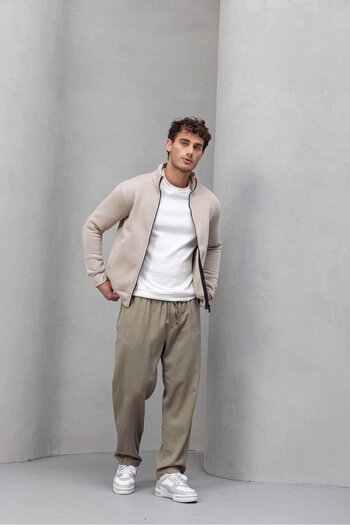 Valiberta Ανδρικό φούτερ Marcel Regular Fit με φερμουάρ και τρεις κορδόνια - Πέτρινο