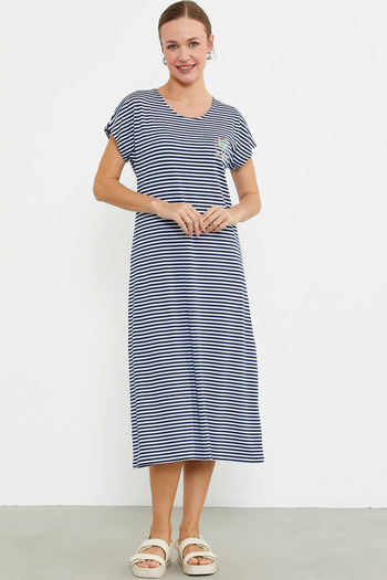 The LOG INVEST Sementa 77489 embroidered detailed navy blue jersey dress
