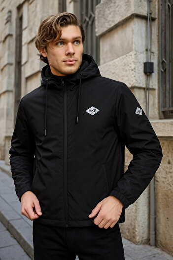 comstar Men's Lined Black Windbreaker & Raincoat with Plenty of Pockets