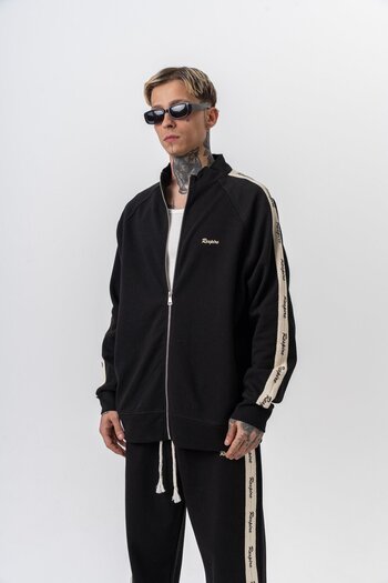 Respire Men's Stripe Detailed Stand Collar Doubleface Zip Oversize Sweatshirt Black