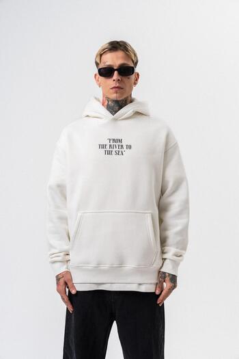 Respire Men's the Sea Printed Oversized Hoodie Ecru
