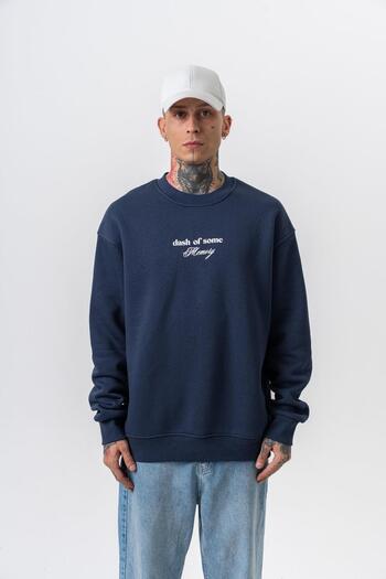 Respire Ανδρικό φούτερ με στάμπα Memory με λαιμόκοψη Oversize Navy Blue