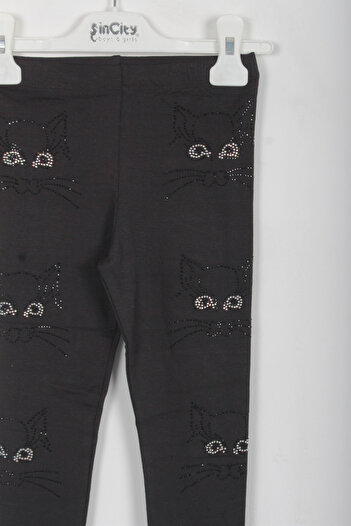 incity Girl's Cat Stone Detailed Leggings