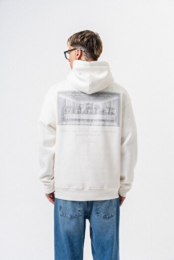 Respire Men's Da Vinci Printed Oversized Hoodie Ecru