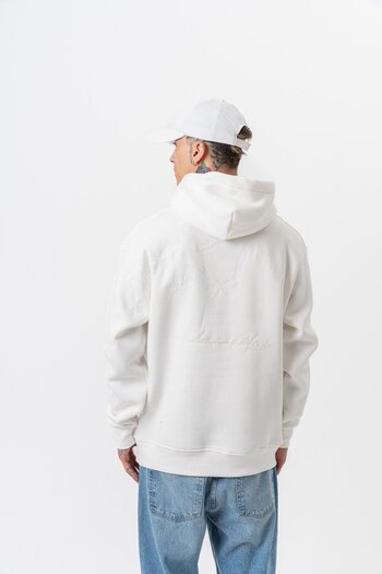 Respire Men's Minimalism Series Embroidered Hooded Oversize Hoodie Ecru