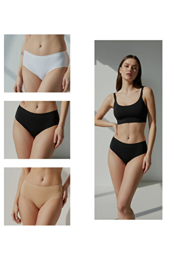 Fanwet Women's High Waist Basic Laser Cut Bikini Panties 3-Pack