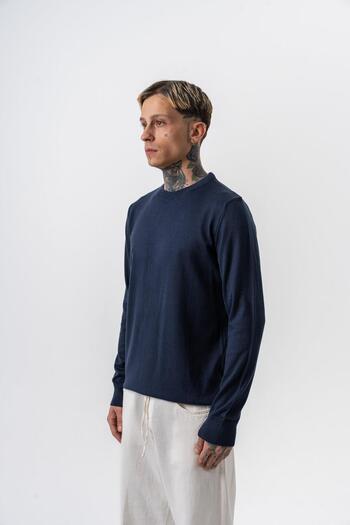 Respire Men's Cotton Blend Crew Neck Knitted Sweater Navy Blue