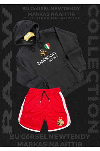 SimStone ✅   Inter Milano Logo Hooded Sweatshirt and Shorts Set Fan Sportswear Set 2-Piece Combination