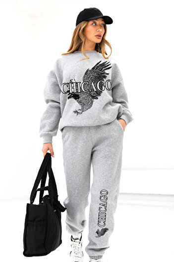 macklin Unisex Women's Men's Chicago Eagle Printed Crew Neck Tracksuit Set