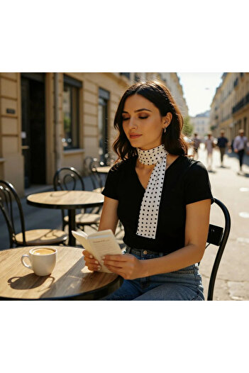 quella atelier White Black Polka Dot Chiffon Scarf Hair Neck Bag Accessory
