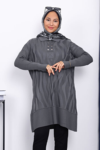 İmajButik Smoked Shirt Collar Cold Yarn Knitwear Tunic