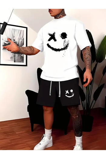 SimStone 2Pcs Men Fashion Personality Devil Smile Letter Printed Comfortable Casual