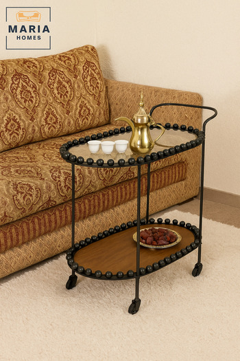 MARIA HOMES Oval Serving Trolley with Wheels – 2-Tier Tea & Coffee Cart 70×40×84 cm