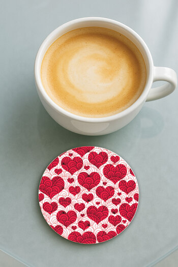 Cekuonline Round Plexiglass Coaster with Printed Pattern Single Heart Mandala