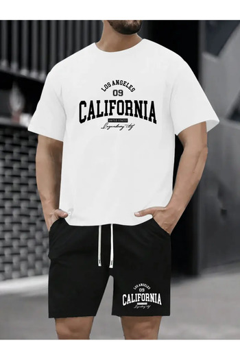 SimStone Men's Comfortable 2 Piece "Los Angeles California" Printed T-Shirt and Shorts Set