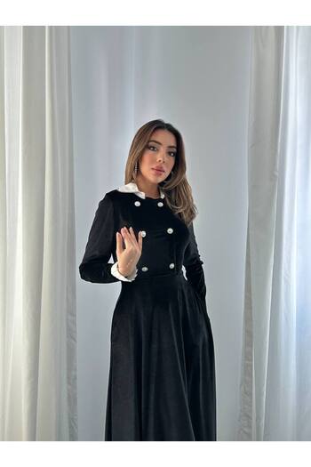 Lady Pixie Velvet Dress with Stone Embellishments on the Collar