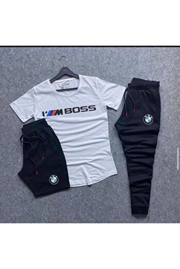SimStone Shorts-Sweatpants-T-Shirt Slim Fit 3-Piece White Bmw Set Combination Bottom Top