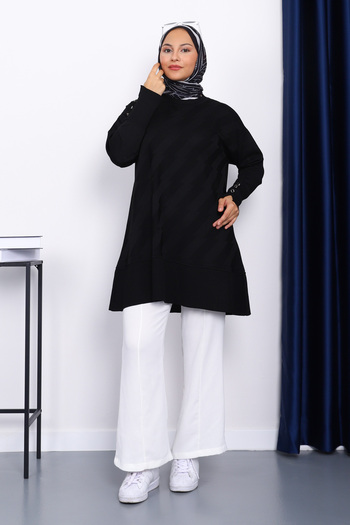 İmajButik Black Cold Yarn Knitwear Tunic with Cufflinks