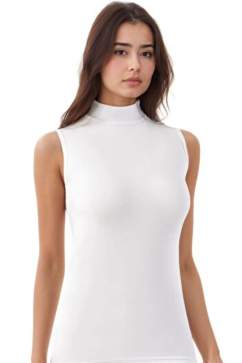 QKK Women's Cotton Lycra Ribbed Zero-Sleeve Turtleneck Combed Cotton 2-Piece Undershirt Q6K4K6T5Ka