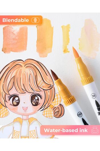 Ohuhu Maui Series Set 36 Highlighters, Baza Apa, Dual Tip Brush&Fineliner, Skin Tones